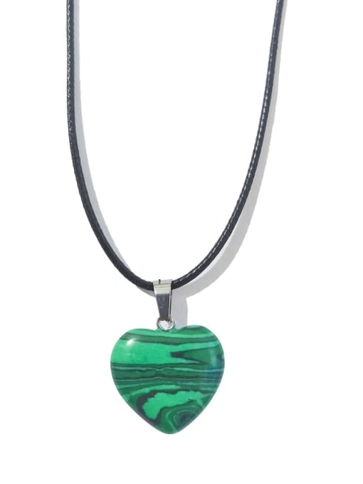 Malachite [with leather rope] Artificial leather chain Natural Stone Heart Ethnic Necklace